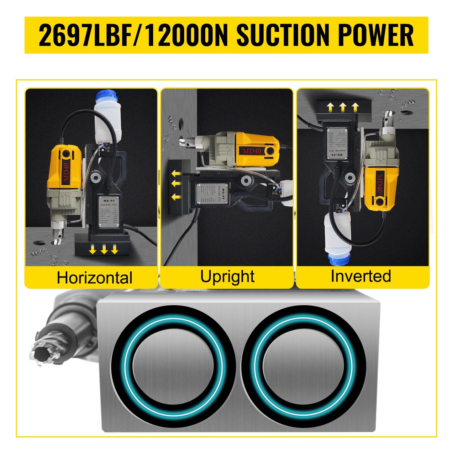 SucceBuy 1100 W magnetische Bohrmaschine, 7/12 Bits, 40 mm, elektrische Mag-Tisch-Blech-Bohrmaschine