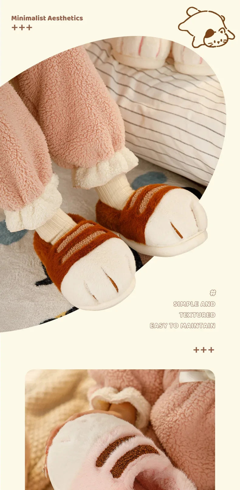 Winter Warm Slipper Women Home Fuzzy Cat Paw Claw Fur Plush Indoor Lazy Female Thermal Furry House Shoe Funny Flat flip flop.