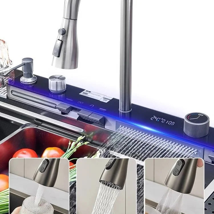 100cmx46cm Whale-Style Large Single-Bowl Kitchen Sink with Dish Rack Digital Faucet Integrated Dishwasher Multi-Functional