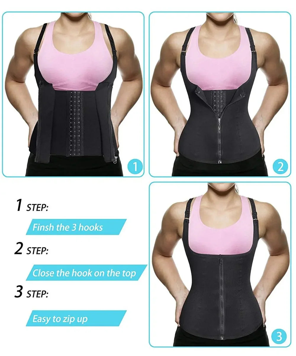 Waist Trainer Tank Top For Women Zipper Body Shaper Tummy Control Sleeveless Top, Women's Activewear Body Shaping Underwear.