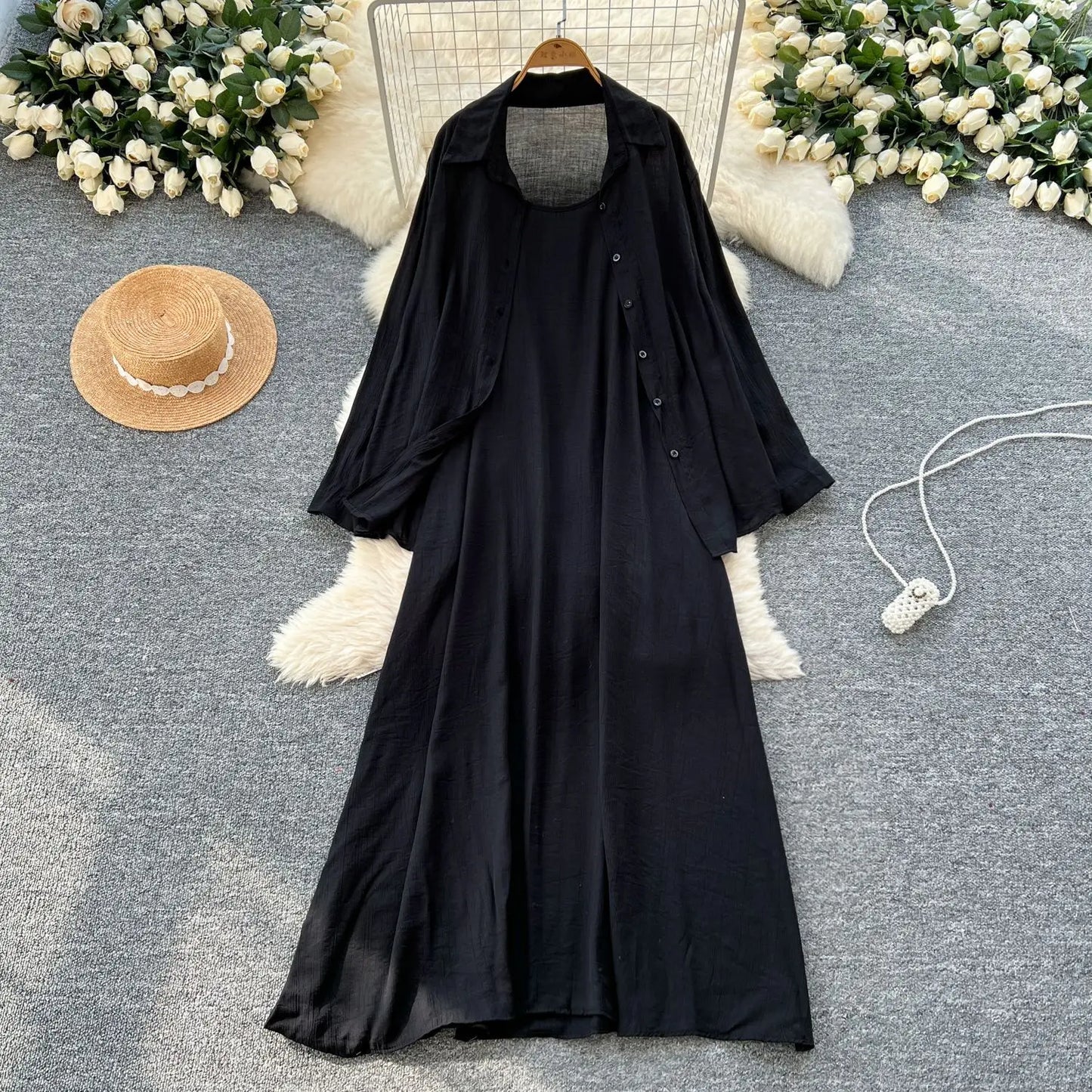 Muslim Women Shirt Dress Two Piece Set Solid Modest Suits Ramadan Musulman Ensemble Morocco Dubai Abayas Islam Outfits Jalabiya.