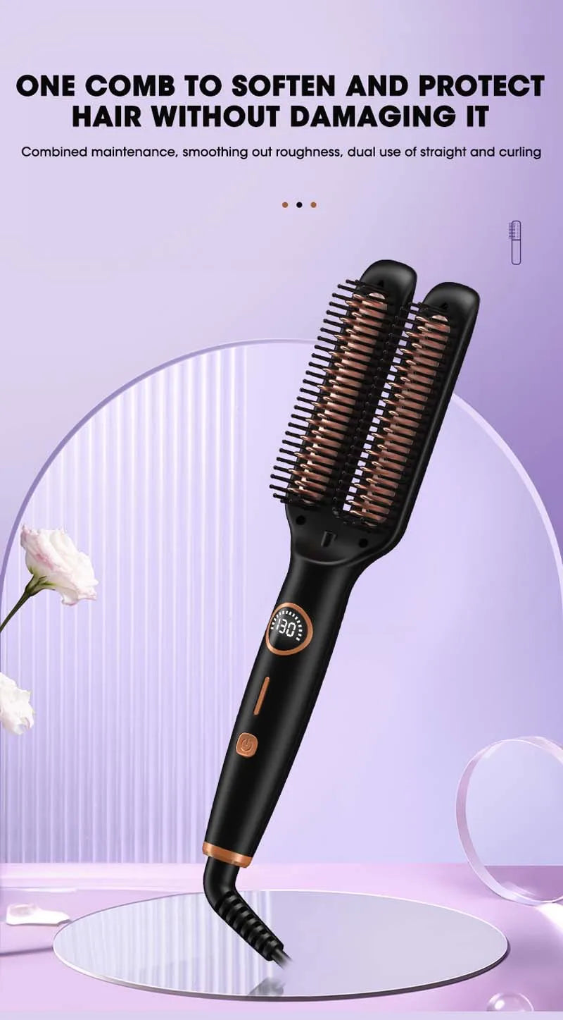 Professional Iron Straight Hair Hot Comb Double Heating Plate Ceramic Fast Heating Straightener Comb Electric Brush Straightener.
