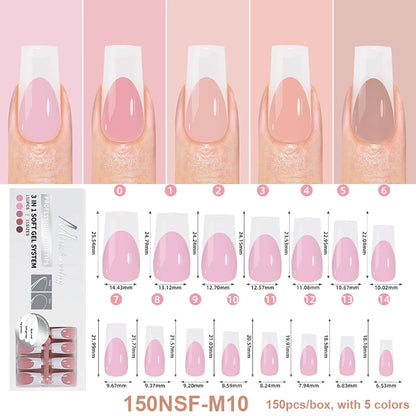 150Pcs/Box Acrylic Press on Nails Full Cover Fake False Tips Soft Gel Extension T-shaped Oval Capsule Almond Sculpted Salon DIY