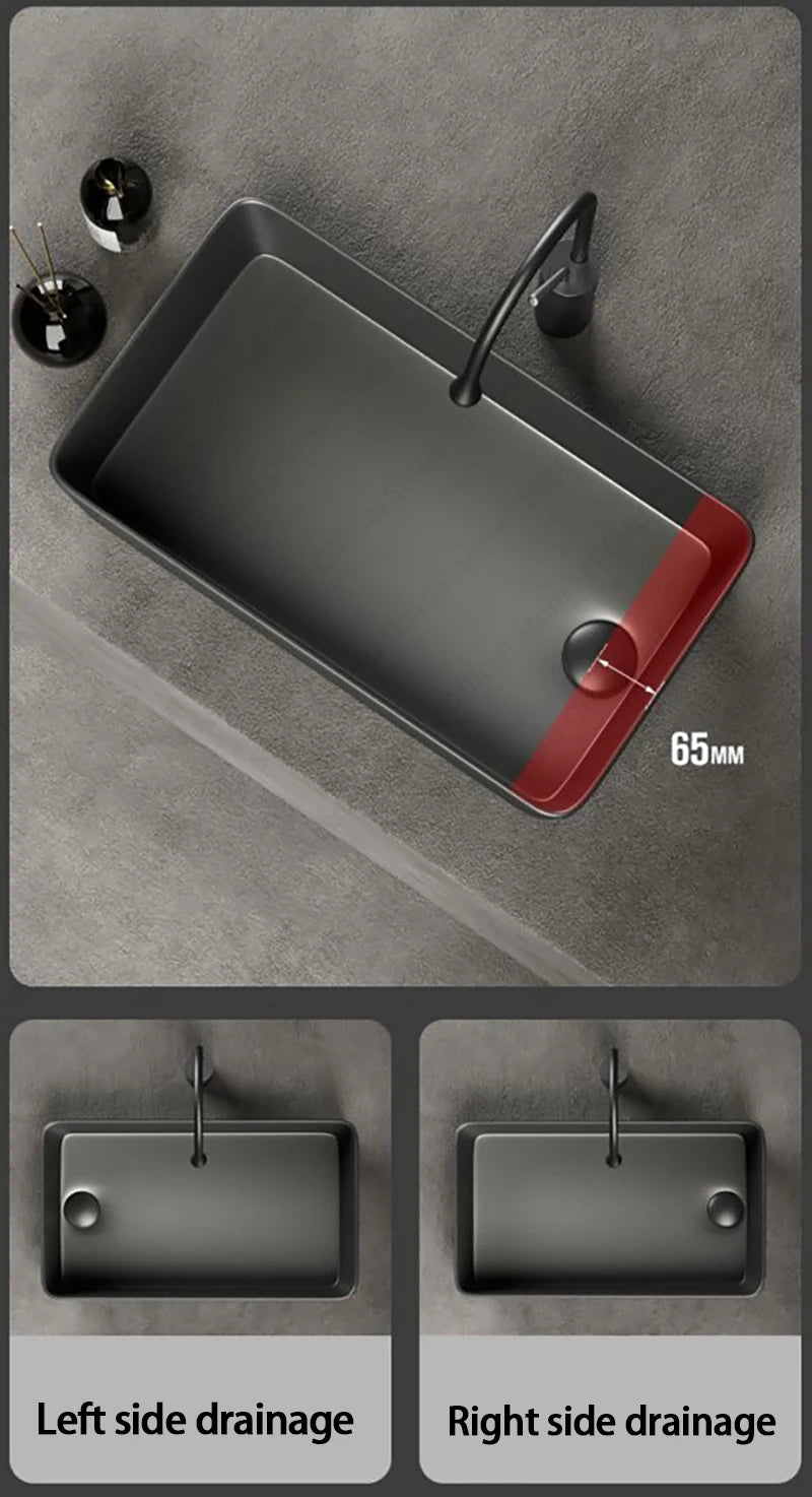 Rechteckiges silbergraues Porzellan-Keramikgefäßwaschbecken über der Theke, Toilette, Badezimmer-Schminktisch, Waschbecken, glasiertes weißes Waschbecken