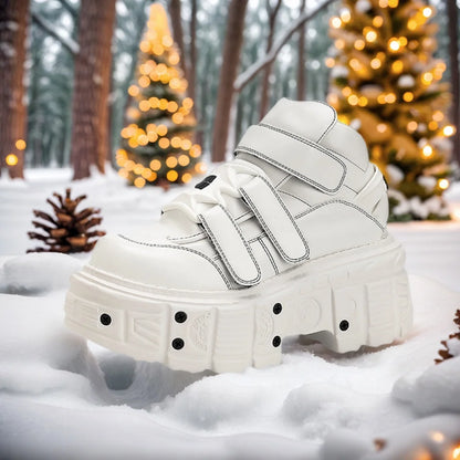 Gothic Ankle Rock Boots 2025 New Punk Style Women Shoes Lace-up White Platform Shoes Woman Metal Decor Woman Sneakers.