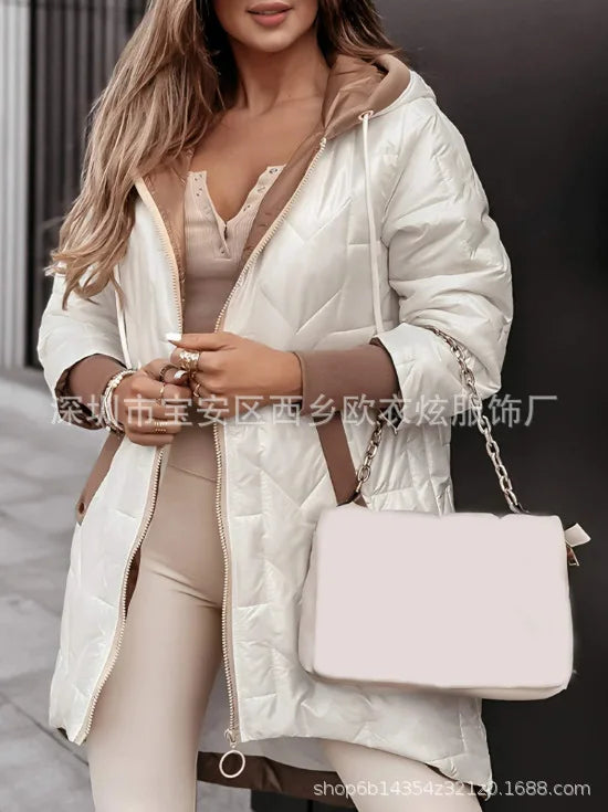 Herbst Winter 2025, neue Mode für Damen, lässig, trendig, täglich, einfach, Basic, langärmelig, mit Kapuze, Steppmäntel, weibliche Kleidung, Parkas