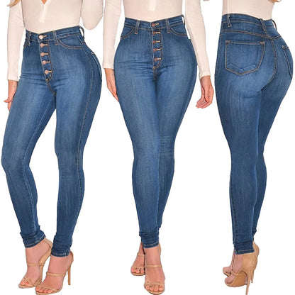 Skinny Colombian Jeans For Women 2024 High Waist Stretch Jeans 5 Button Push Up Butt Lifting Pockets Fashion Stretch Blue Jeans.