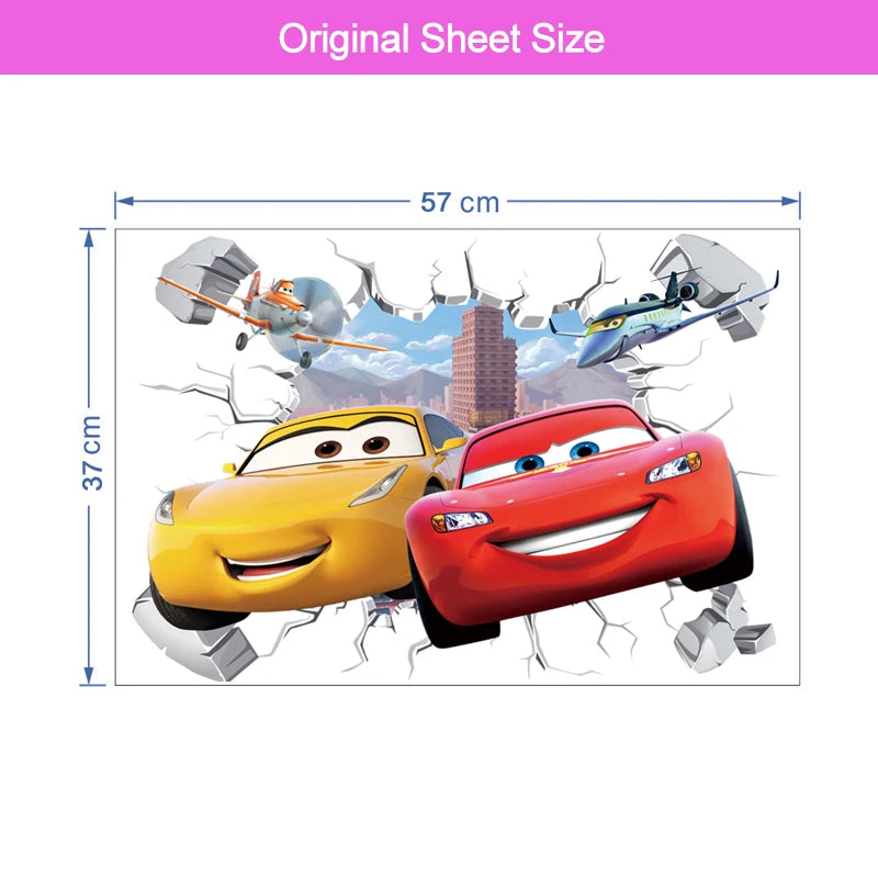 3d Macqueen Cars Broken Hole Wall Sticker For Kids Bedroom Home Decoration Cartoon Anime Mural Art Pvc Movie Poster Boys Decals.