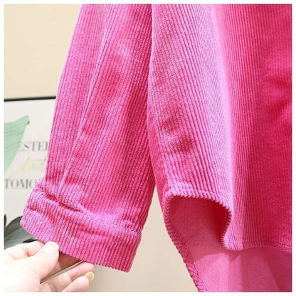 2023 frühling Herbst Cord Langarm-shirt für Frauen Koreanische Ausgabe Casual Mode Medium länge Shirts Weibliche Outwear Tops.