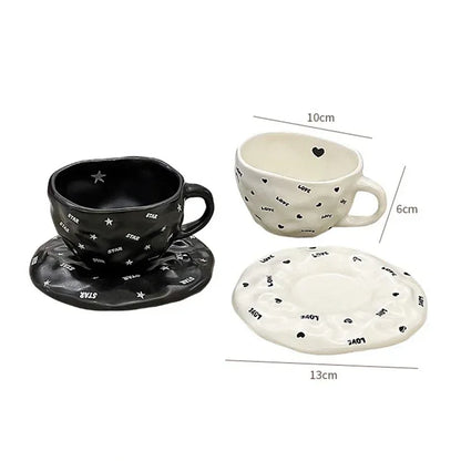 240ml Irregular Ceramic Coffee Cup and Saucer High Appearance Level Afternoon Teacup Office Home Milk Cup Water Cups for Couples.