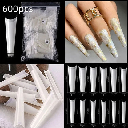 600Pcs Extra Long Hawk Curved Nail Tips Half Cover Eagle Claw Curve False Nails Extension 10 Sizes Bag Packaging for Art Salon *