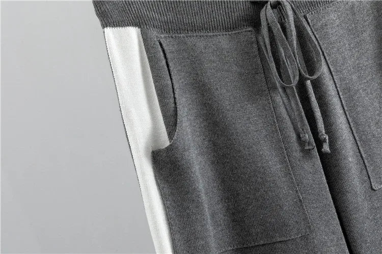 2024 herbst Runway 2 Stück Set Gestrickte Langarm Pullover Pullover Casual Patchwork Mode Frauen Tops und Hosen Anzüge Frühling