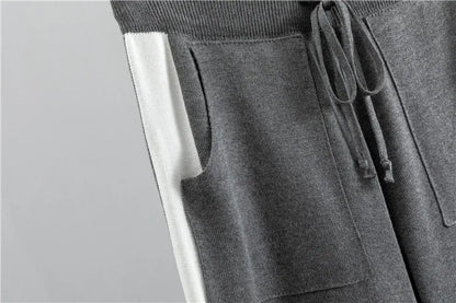 2024 herbst Runway 2 Stück Set Gestrickte Langarm Pullover Pullover Casual Patchwork Mode Frauen Tops und Hosen Anzüge Frühling