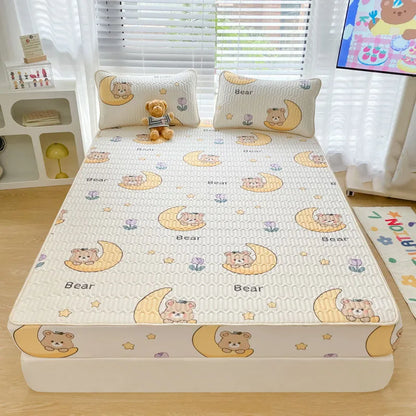 High Quilt Thicken Latex Cooling Mattress Cover Summer Cool Down Soft Bed Mat and Pillowcase Machine Washable Cold Feel Bed Pad