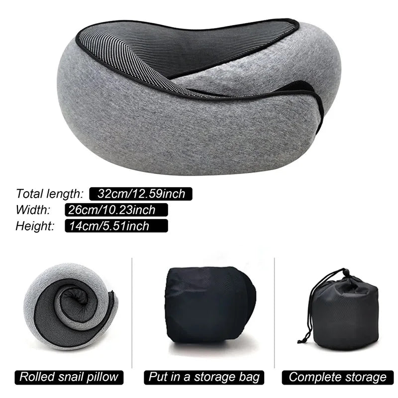 Travel Neck Pillow Memory Foam U-shaped Pillow Snail Style Travel Neck Support Portable Adjustable Soft Noon Break Sleep Pillows.