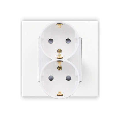 EU-Wand-Doppelsteckdosen, 110–250 V, 16 A, Dual-Steckdosen für Zuhause, Büro, elektrischer Stecker, 86 mm, Kunststoffplatte, Weiß, Schwarz, Grau, Gold.