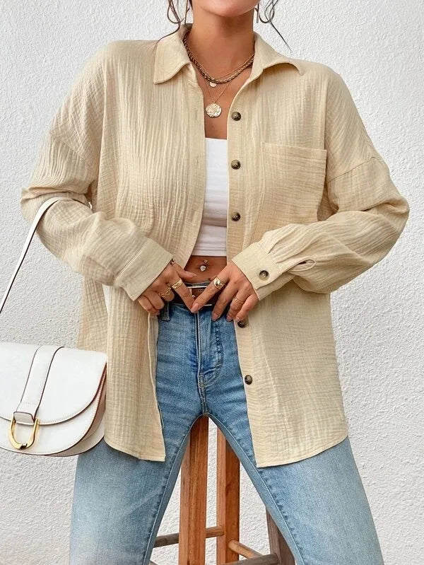Summer 100% Cotton Women Shirts Casual Turn Down Collar Shirt Top Long Sleeve Top Office Lady Elegant Blouses for Women Blusas.