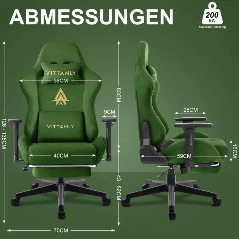 Kitinjoy Gaming-Stuhl, ergonomischer Bürostuhl, Schreibtischstuhl mit Lordosenstütze, höhenverstellbar, mit natürlichem Wild-Computerstuhl