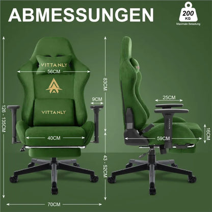 Kitinjoy Gaming-Stuhl, ergonomischer Bürostuhl, Schreibtischstuhl mit Lordosenstütze, höhenverstellbar, mit natürlichem Wild-Computerstuhl