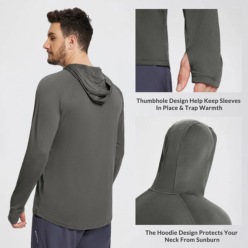 Men's UPF 50+ Sun Protection Hoodie T-Shirts Long Sleeve SPF/UV Quick Dry Lightweight Fishing Workout Thumbhole T-Shirt Male.