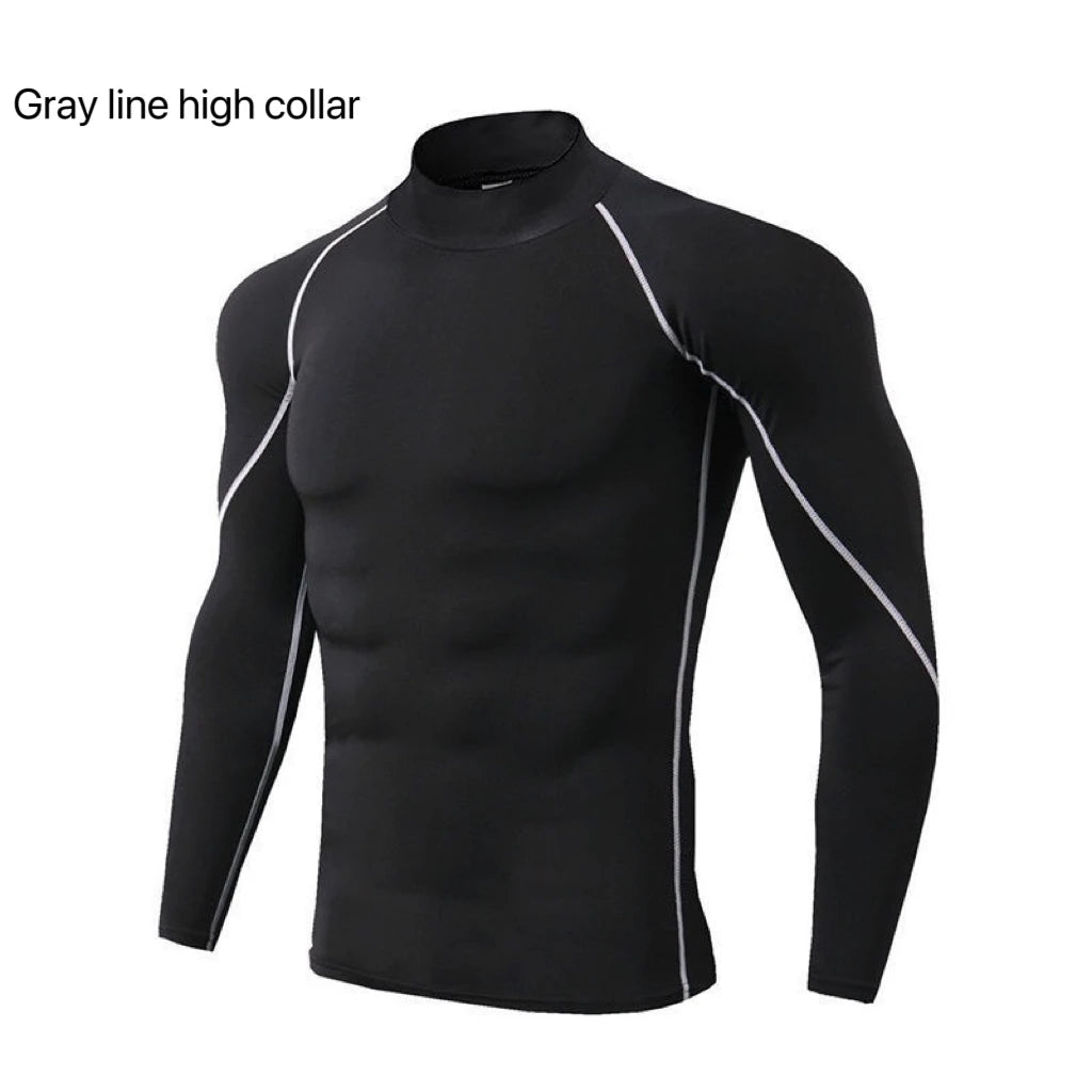 Men's Workout Compression Shirt Quick Dry Running T-shirt Turtleneck Long Sleeve Rash Guard Gym Base Layer Athletic Undershirt