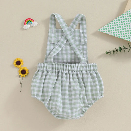Tregren 0-24M Neugeborene Baby Mädchen Jungen Sommer Bodys Ärmel Plaid Gestreiften Muster Druck Overalls Säuglingsspiel Outfits