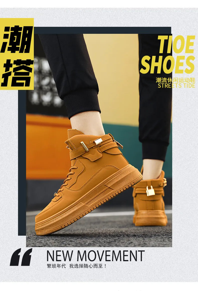 Hot Fashion Brown Sneakers Men 2024 Designer Men High Top Shoes Comfortable Platform Shoes Men Casual Mens Skateboard Sneakers.