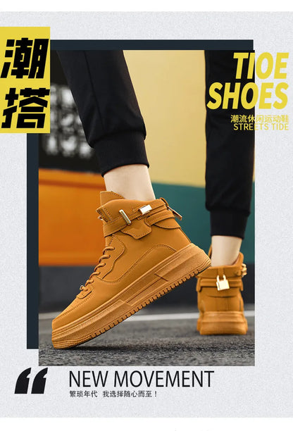 Hot Fashion Brown Sneakers Men 2024 Designer Men High Top Shoes Comfortable Platform Shoes Men Casual Mens Skateboard Sneakers.