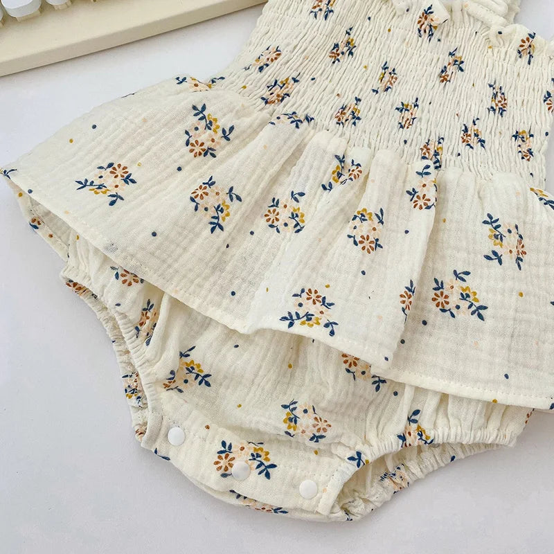 MILANCEL Baby-Bodys, Blumenmuster, Mädchen, einteilig, Säuglingskleidung, Leinen, atmungsaktive Kleidung