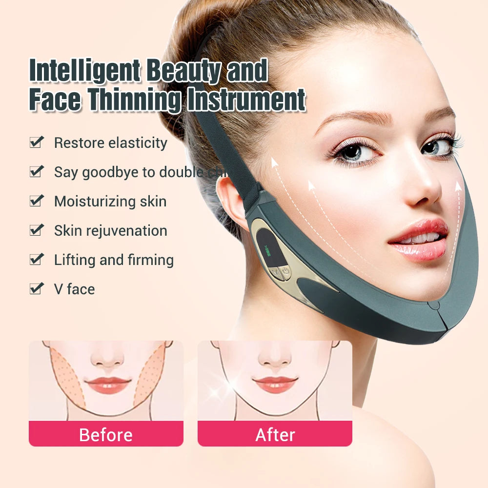 Electric V-face Lifting Massager 6 Mode 9 Levels EMS Micro-current Firming Facial Massager Beauty and Face Thinning Instrument.