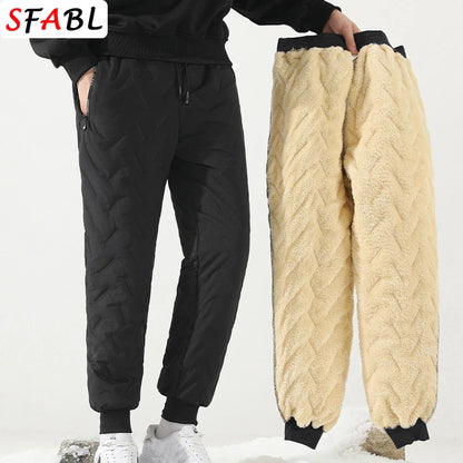 New Fleece Warm Winter Men's Pants Casual Thicken Joggers Pants for Men Thermal Padded Trousers Black Sweatpants Men Waterproof.