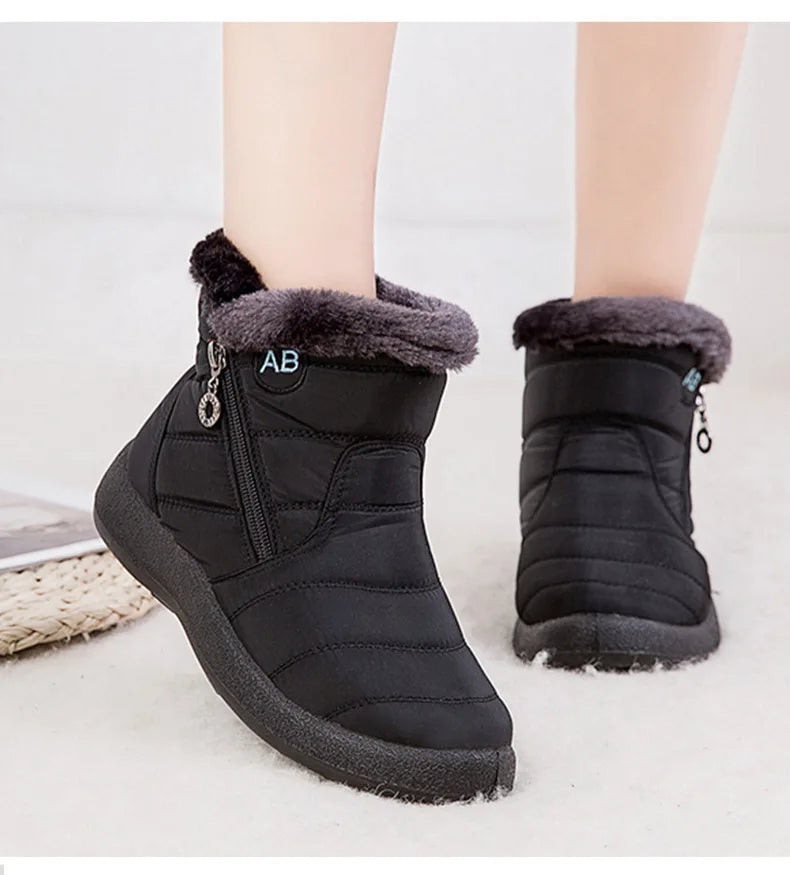 Boots Women's Ankle Boots With Fur Waterproof Snow Botas Mujer Elegant Winter Shoes For Woman Winter Boots Casual Black Footwear.