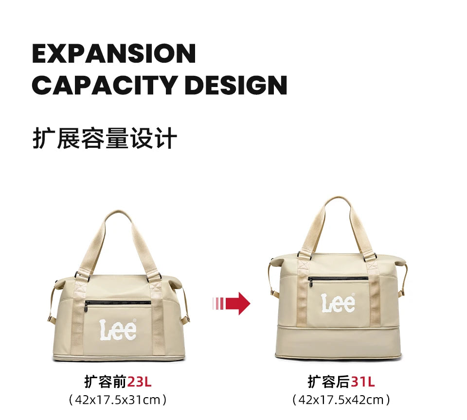 LEE Expandable Large Capacity Luggage Travel Handbag Women Sports Fitness Gym Yoga Bag Waterproof Dry Wet Pocket Duffel Bag