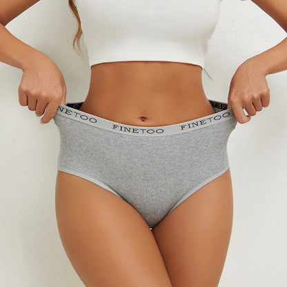 4Pcs/Set Women's Ribbed Striped Cotton Briefs Plus Size Panties Lady High Waist Breathable Underwear Solid Lingerie Shorts S-XXL.