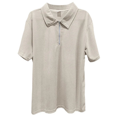 Sommer neue europäische und amerikanische Handel große Herren einfarbig Set mit Kragen, Kurzarm, Reiß verschluss Hosen Set, 2 Stück