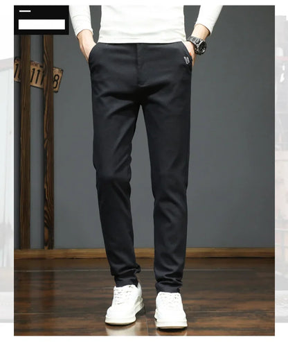 Autumn Winter New Men's Casual Pants Korean Fashion Stretch Straight Slim Fit Trousers High Quality Sweatpants Solid Color Male.