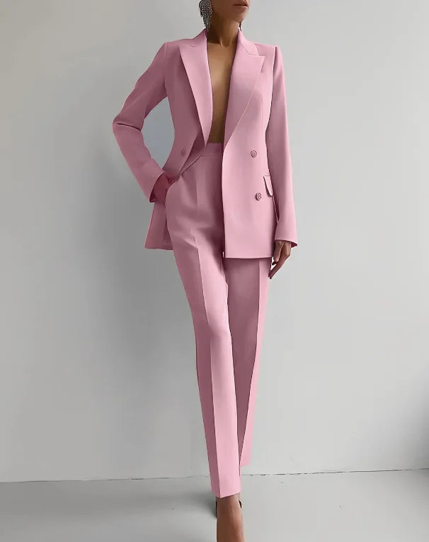 Spring Casual Long Sleeve Suit Set Autumn Elegant Office Lady Solid Slim Tops Blazer Pants Two Piece Sets Women Outfit 2025.