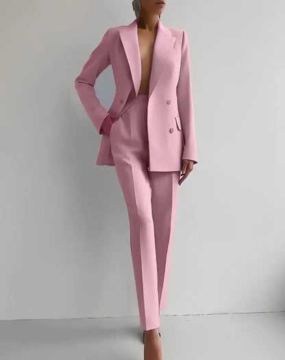 Spring Casual Long Sleeve Suit Set Autumn Elegant Office Lady Solid Slim Tops Blazer Pants Two Piece Sets Women Outfit 2025.