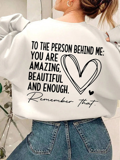 Casual Women Sweatshirt You Are Amazing Beautiful And Enough Letter Print Pullover Warm Soft Hoody Loose Crewneck Fleece Clothes.