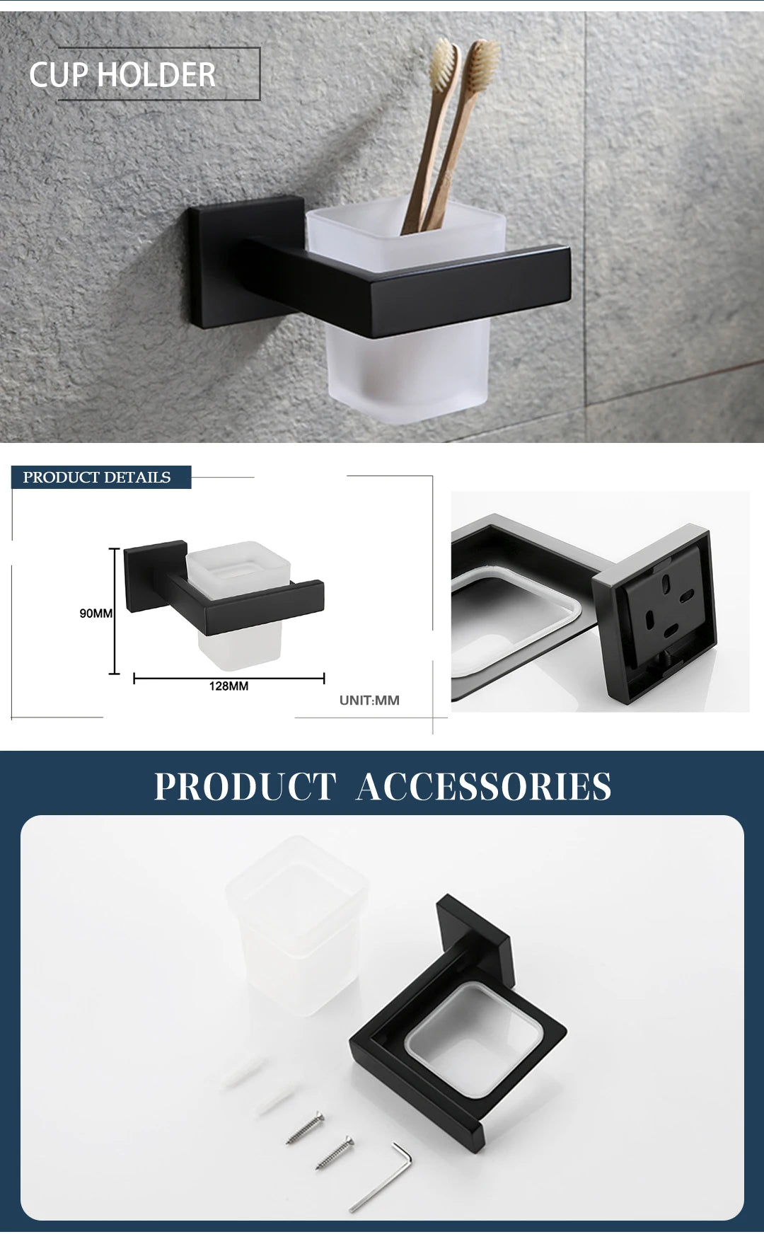 Schwarz Bad zubehör Edelstahl Set Wandre gal Handtuch halter Handtuch halter Taschentuch halter Kleider haken Toiletten bürste Anhänger