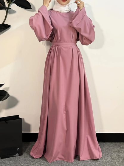 Muslim Abayas Women Kaftans Prayer Dress With Belt Full Sleeve Islamic Clothing Women Jilbabs Dubai Robe Ramadan Dresses.