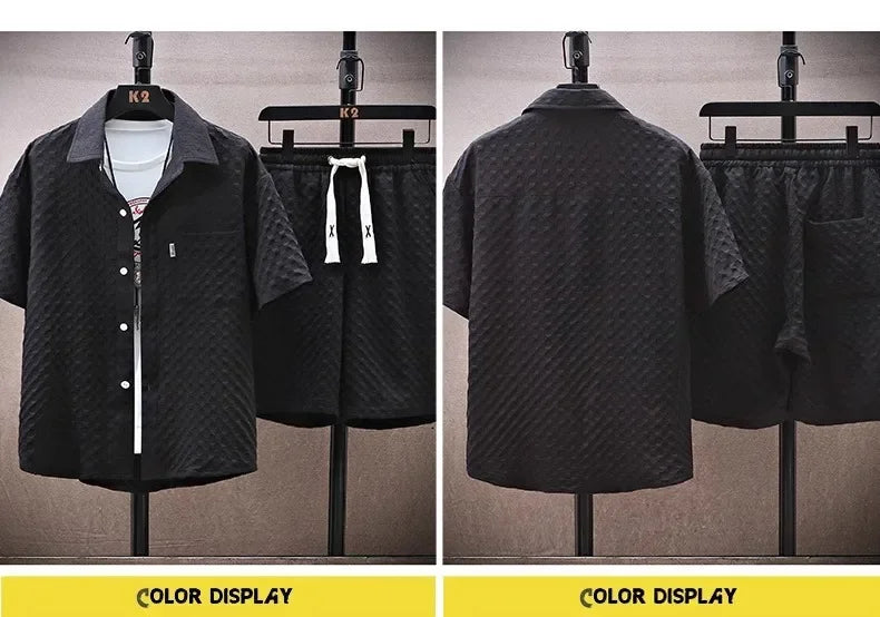 Casual Thin Sports Two-piece Set 2024 Summer Ice Silk Suit Men's Trendy Short Sleeve T-shirt Shorts One Set.