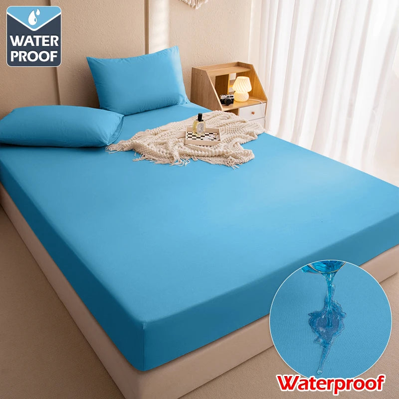 Safe Waterproof Mattress Cover Soft Comfortable Breathable Bed Cover With Elastic Band Fit Machine Washable Single Double Size