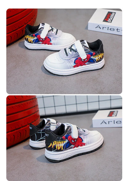 Disney Children's Casual Shoes Cartoon Boys' Breathable Fashion Sports Shoes Sneakers Pu Leather Blue White Shoes Size 26-37.