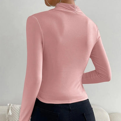 Sexy Elegant Fall Winter Long Sleeve Cross Pleated Pullover Women's Modal Solid Color Irregular Tops Street Daily Versatile Tees.