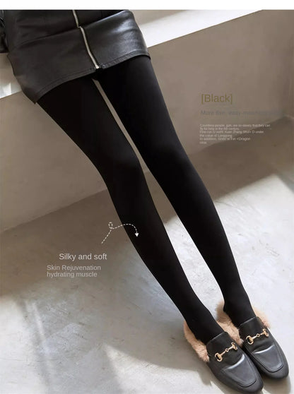 Winter Thermal Pantyhose Women Thicken Stockings Fake Translucent Pantyhose Fleece Lined Tights High Waist Elastic Wool Socks