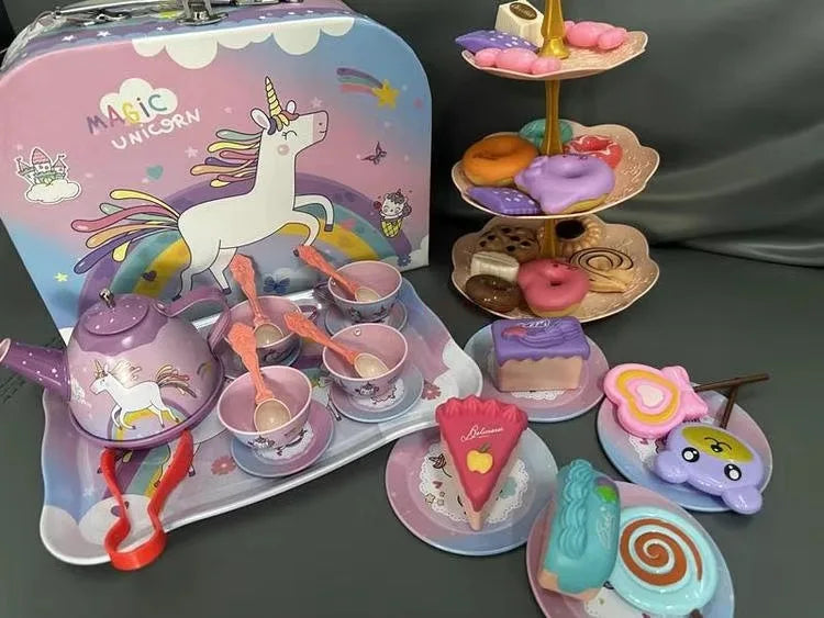 Kids Tea Party Set For Little Girls Mermaid Gift Pretend Toy Tin Tea Set Princess Tea Time Kitchen Pretend Play Tea Set Gift