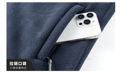 Maxbarley Winter Sportswear Set Mens Retro Training Thick Fleece Jacket + Pants Two Piece Set Casual Ski Running Tracksuit Suit