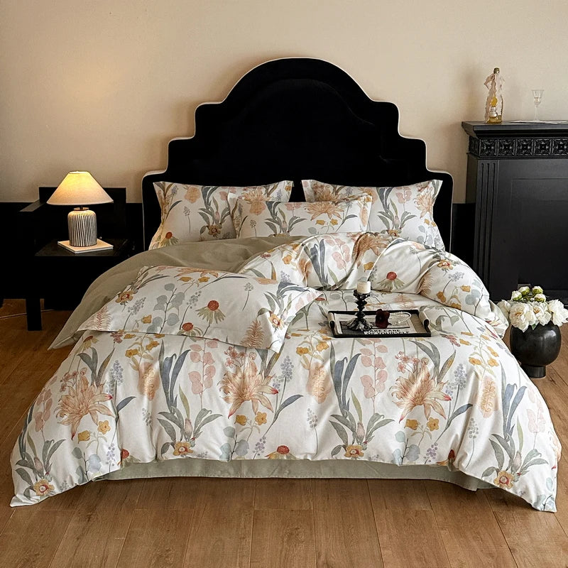Cotton Bedding Set Luxury Soft Duvet Cover Flat Sheet Pillowcases Single Double Queen King Size Quilt Cover Set.