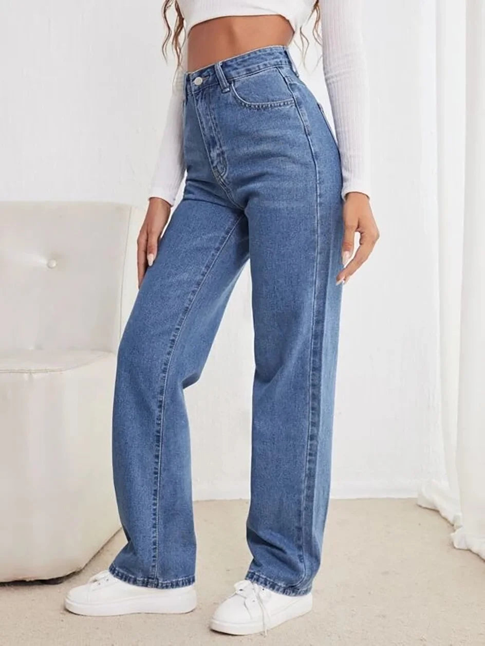 Women's jeans loose slimming European and American all-match slimming straight pants.